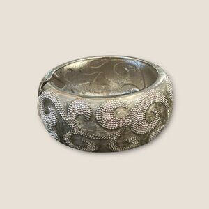 New York & Company Silver-Tone Hinged Bracelet With Swirl Textured Design